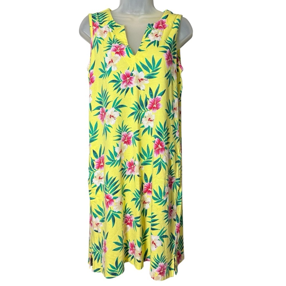 Lands’ End Women’s Small Cotton Shift Dress Tropical Floral Resort Cruise